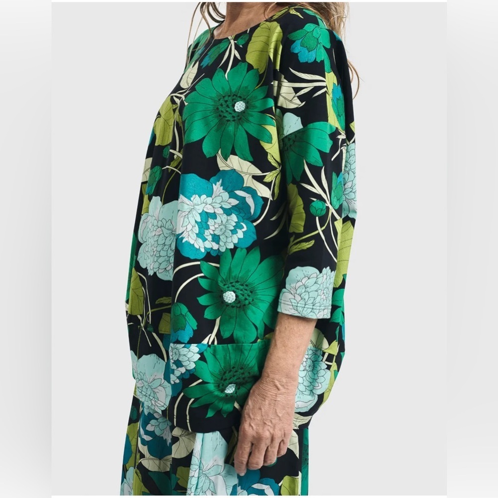 Alembika Bright Floral Cotton 3/4 Sleeves Tunic Size S